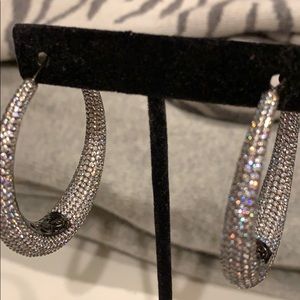 Crystal and black large evening hoops
